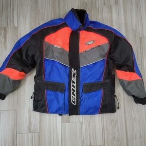 GMax Motorcycle Jacket Men Size Medium Scotchlite 3M Black Blue Lined Zipper